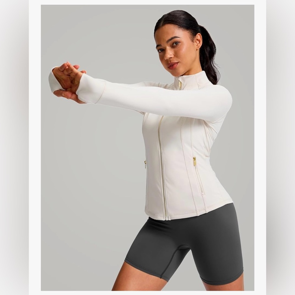 Women’s G Gradual Athletic Zip Up Jacket Fitted Ivory Workout Running Yoga, S